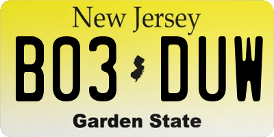 NJ license plate B03DUW