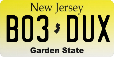 NJ license plate B03DUX