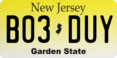 NJ license plate B03DUY