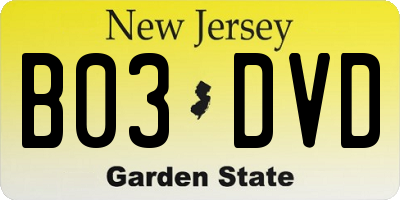 NJ license plate B03DVD