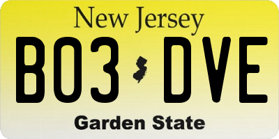 NJ license plate B03DVE