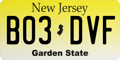 NJ license plate B03DVF