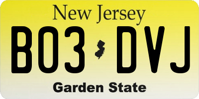 NJ license plate B03DVJ