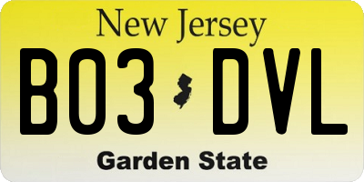 NJ license plate B03DVL