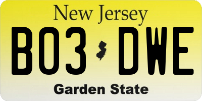 NJ license plate B03DWE