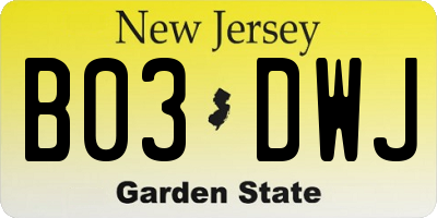 NJ license plate B03DWJ