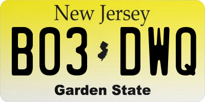 NJ license plate B03DWQ
