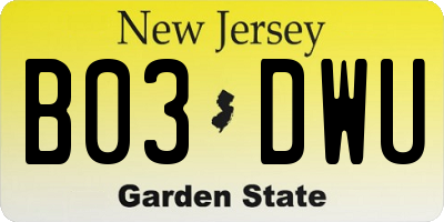 NJ license plate B03DWU