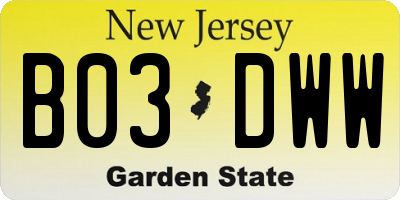 NJ license plate B03DWW
