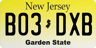 NJ license plate B03DXB