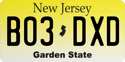 NJ license plate B03DXD