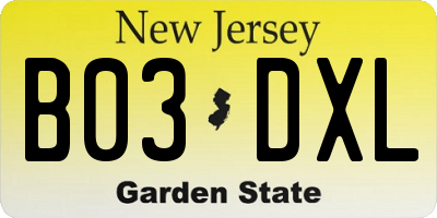 NJ license plate B03DXL