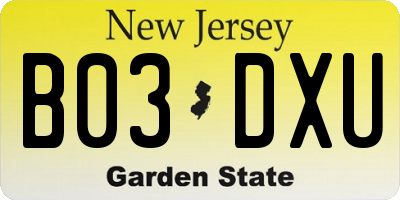 NJ license plate B03DXU