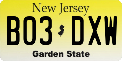 NJ license plate B03DXW