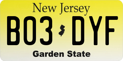 NJ license plate B03DYF