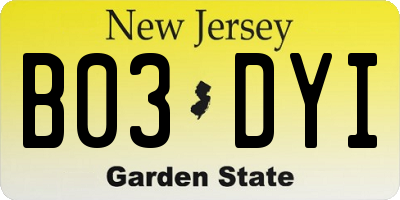 NJ license plate B03DYI