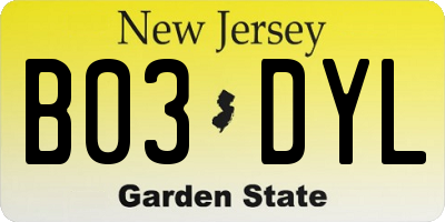 NJ license plate B03DYL