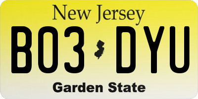 NJ license plate B03DYU