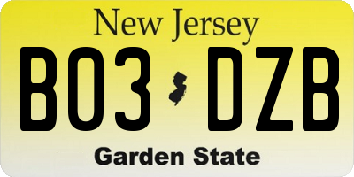 NJ license plate B03DZB