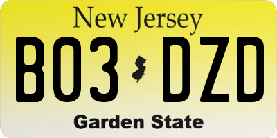 NJ license plate B03DZD