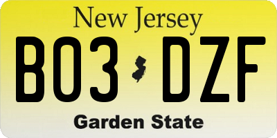 NJ license plate B03DZF