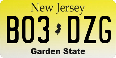 NJ license plate B03DZG