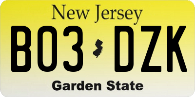 NJ license plate B03DZK