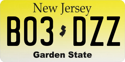 NJ license plate B03DZZ