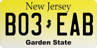 NJ license plate B03EAB