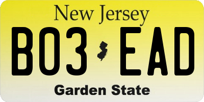 NJ license plate B03EAD