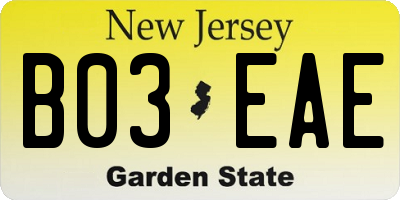 NJ license plate B03EAE