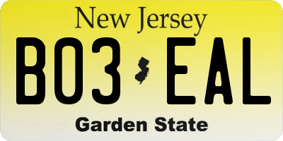 NJ license plate B03EAL