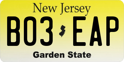 NJ license plate B03EAP