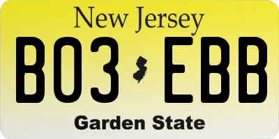 NJ license plate B03EBB