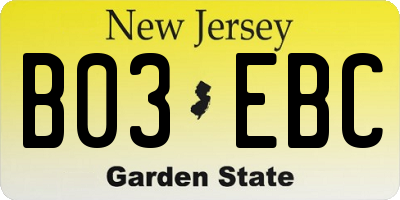 NJ license plate B03EBC