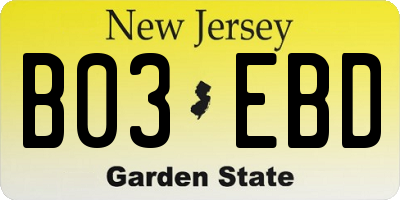 NJ license plate B03EBD