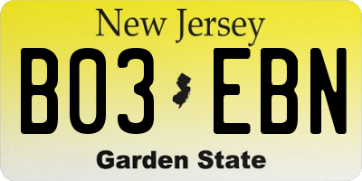 NJ license plate B03EBN
