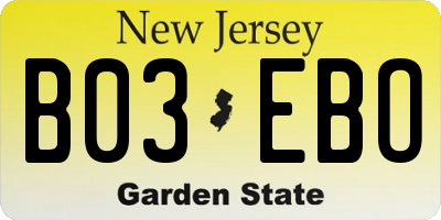 NJ license plate B03EBO