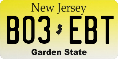 NJ license plate B03EBT