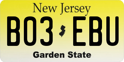 NJ license plate B03EBU