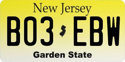 NJ license plate B03EBW