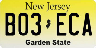 NJ license plate B03ECA