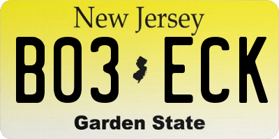 NJ license plate B03ECK