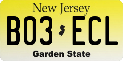 NJ license plate B03ECL