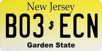 NJ license plate B03ECN
