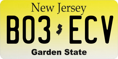NJ license plate B03ECV