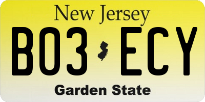 NJ license plate B03ECY
