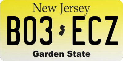 NJ license plate B03ECZ