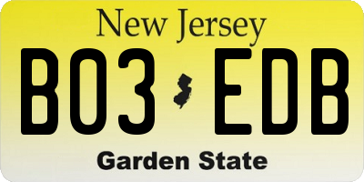 NJ license plate B03EDB