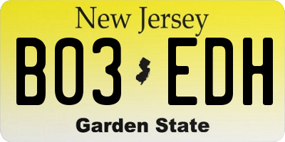 NJ license plate B03EDH